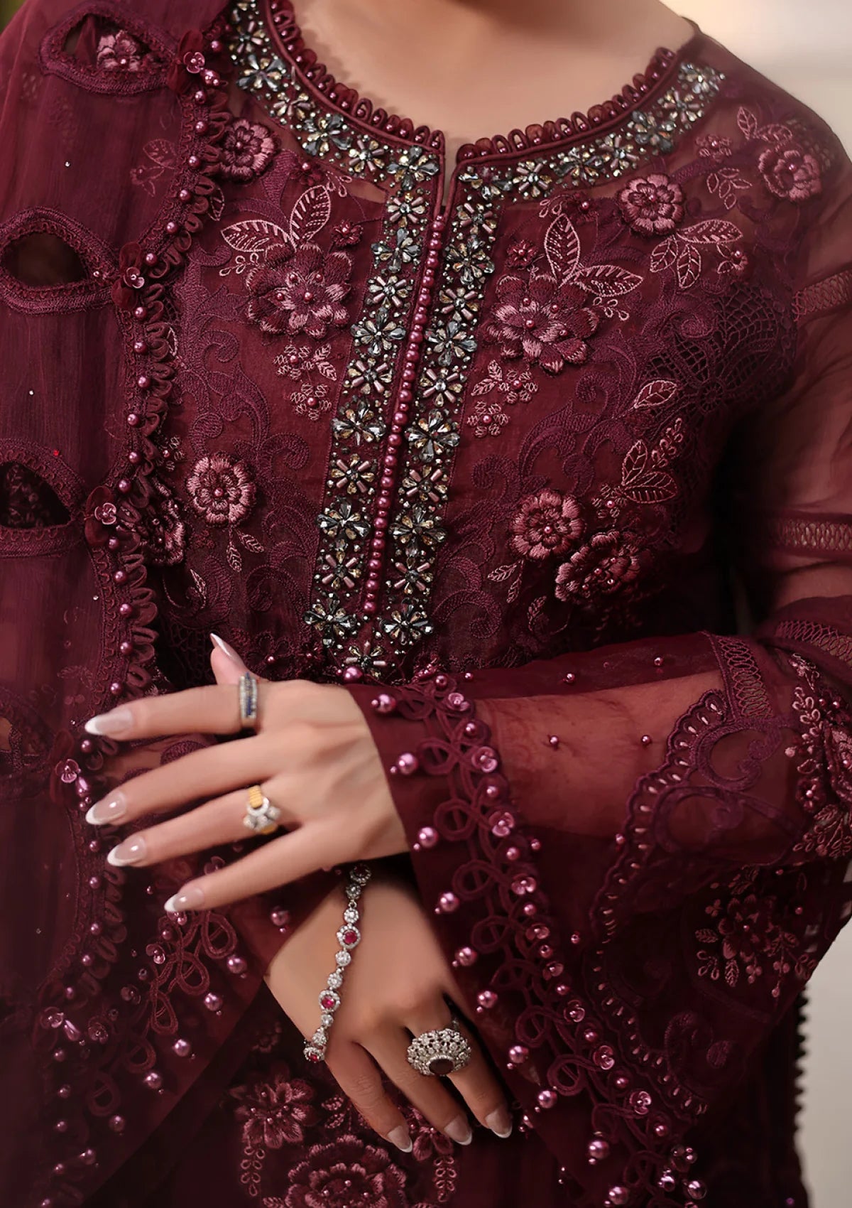 Maria B Chiffon Embroidered Luxury Lawn 3 Piece Suit