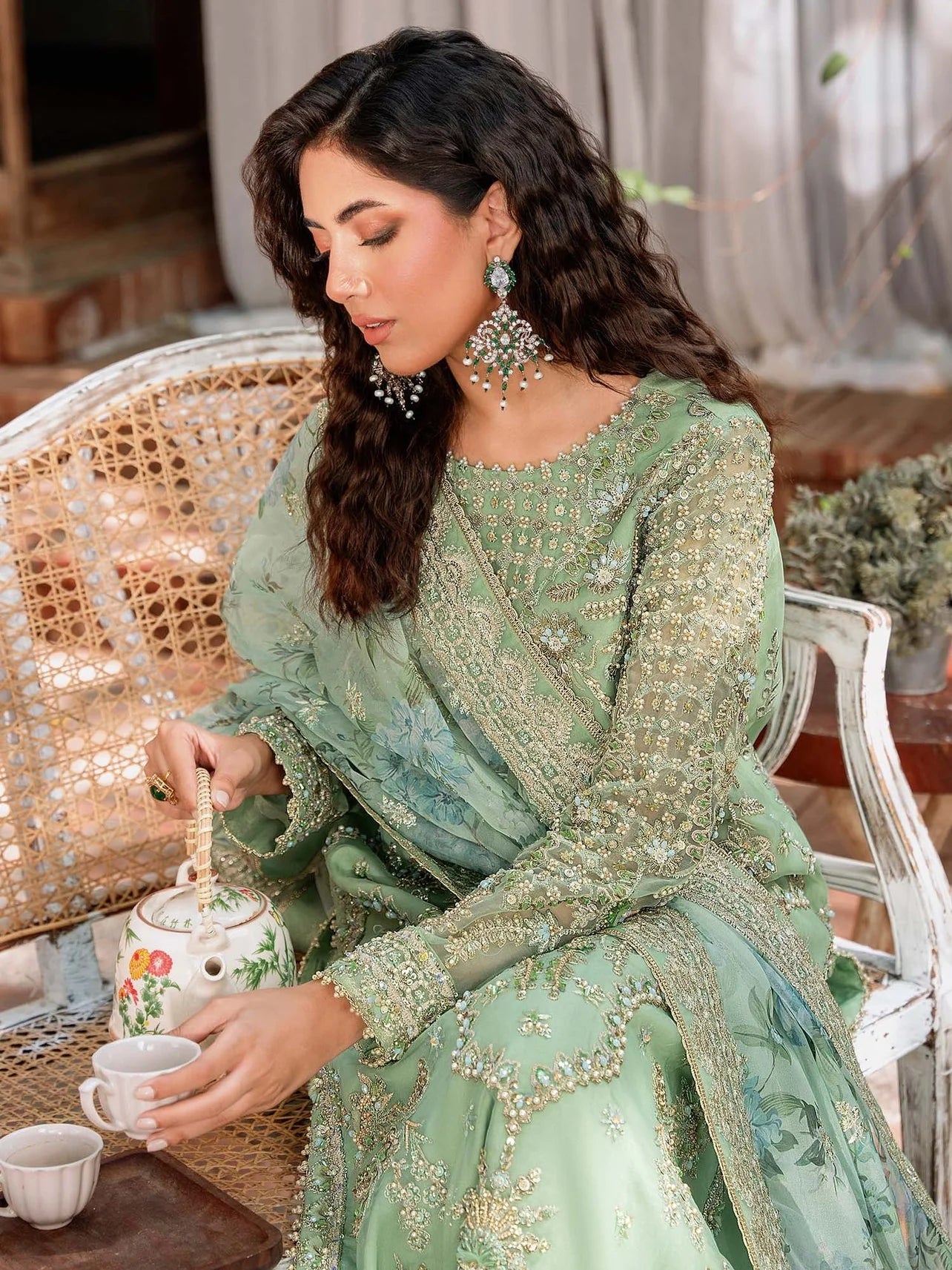 Akbar Aslam Unstitched 3 PC Embroidered Organza