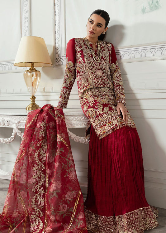 Crimson Red – Bridal Wedding Edition Organza 3-Piece Unstitched Suit
