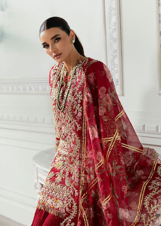 Crimson Red – Bridal Wedding Edition Organza 3-Piece Unstitched Suit