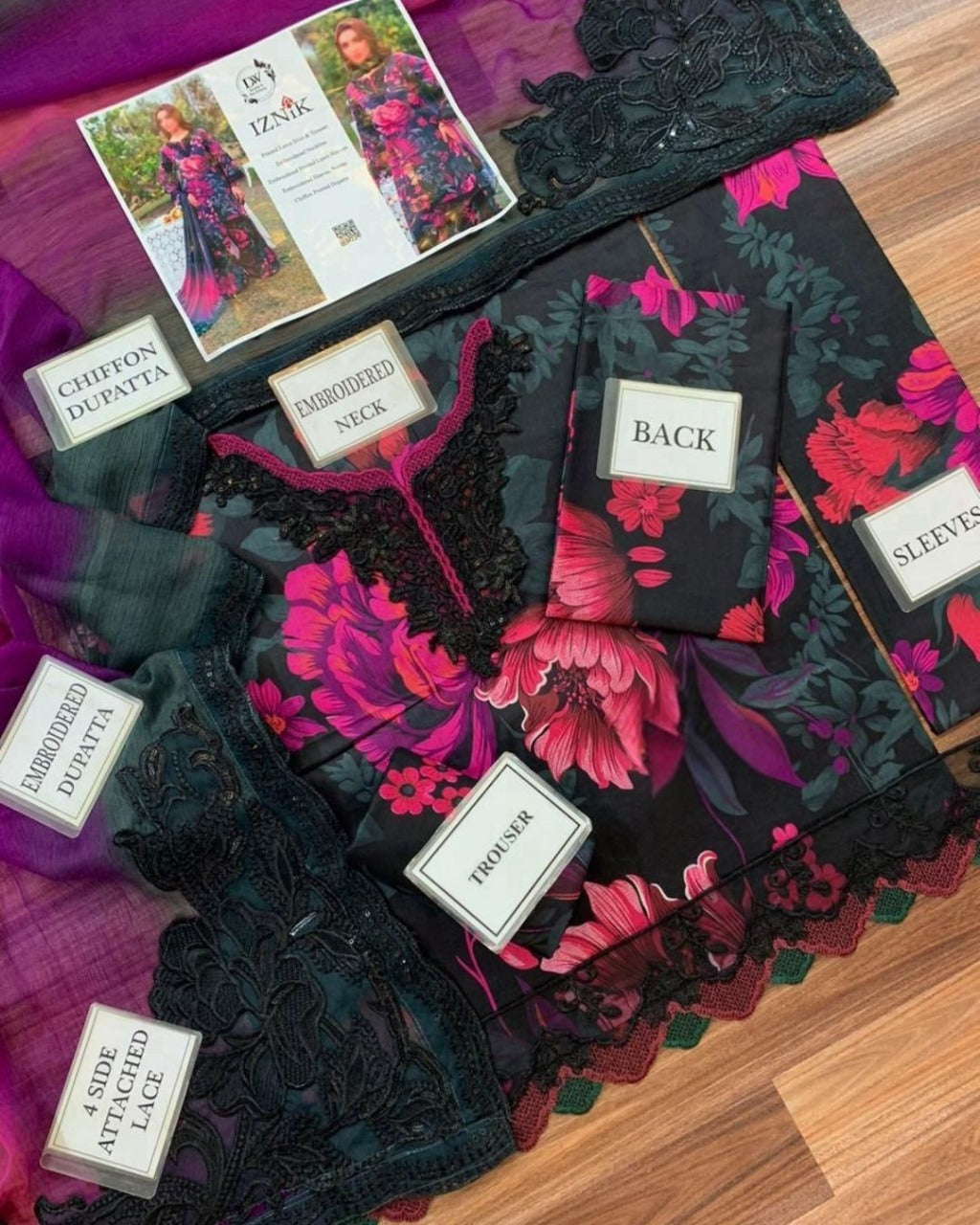 Iznik – Embroidered Printed Lawn 3 Piece Unstitched Dress