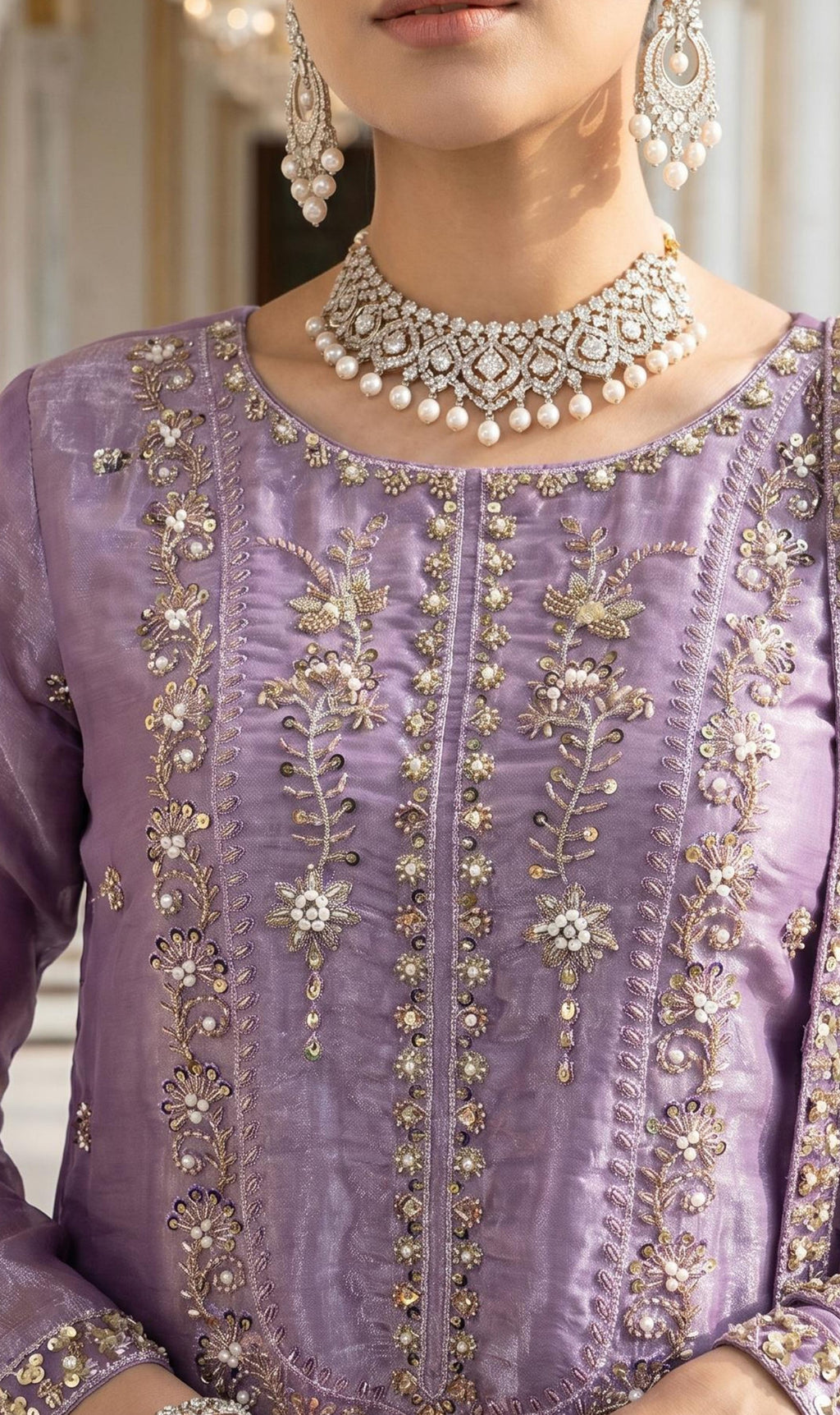 3Pc Unstitched Luxury Cut Dana Embroidered Shesha Silk Suit – 3