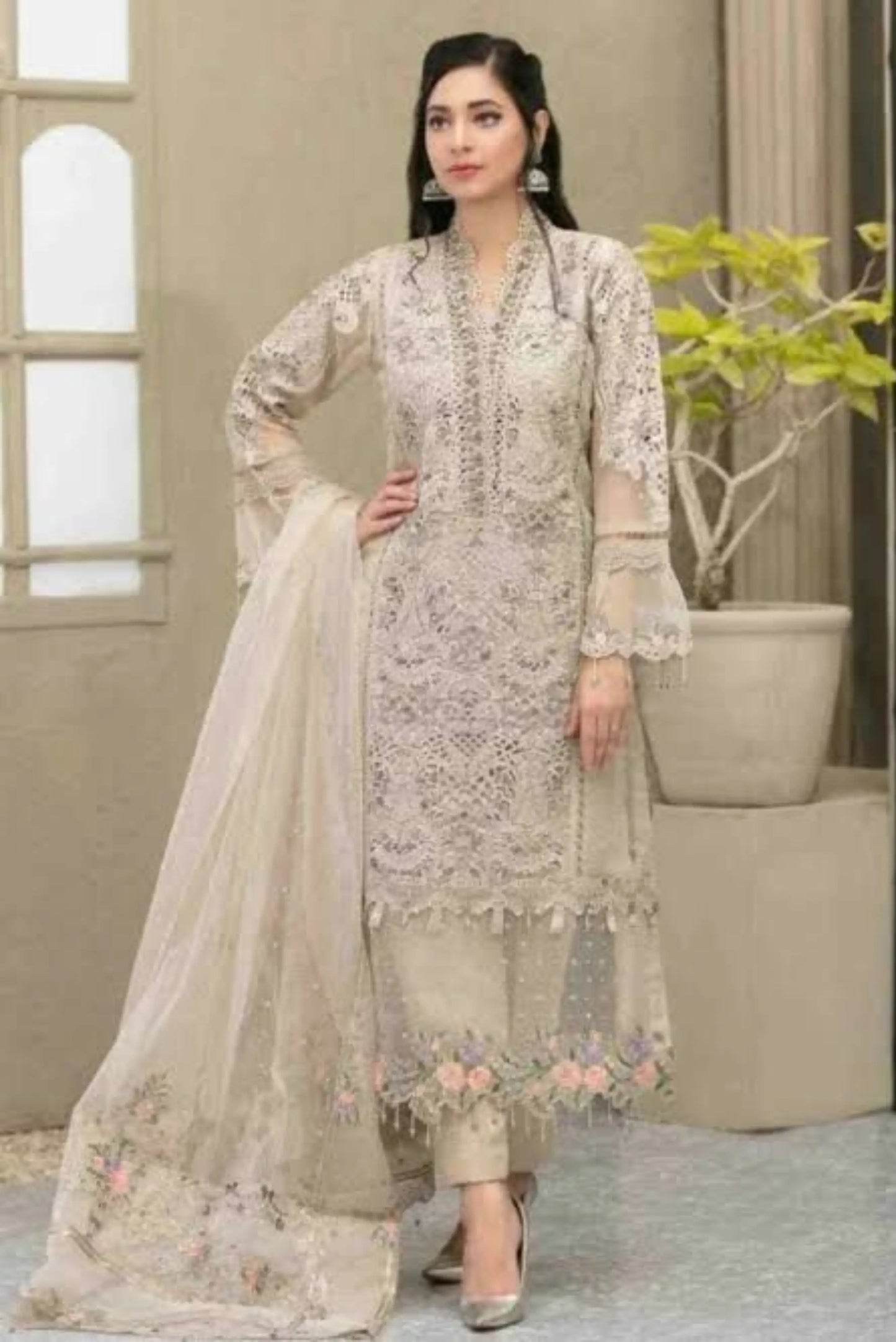 Maria B – Festive Embroidered Organza 3-Piece Unstitched Dress