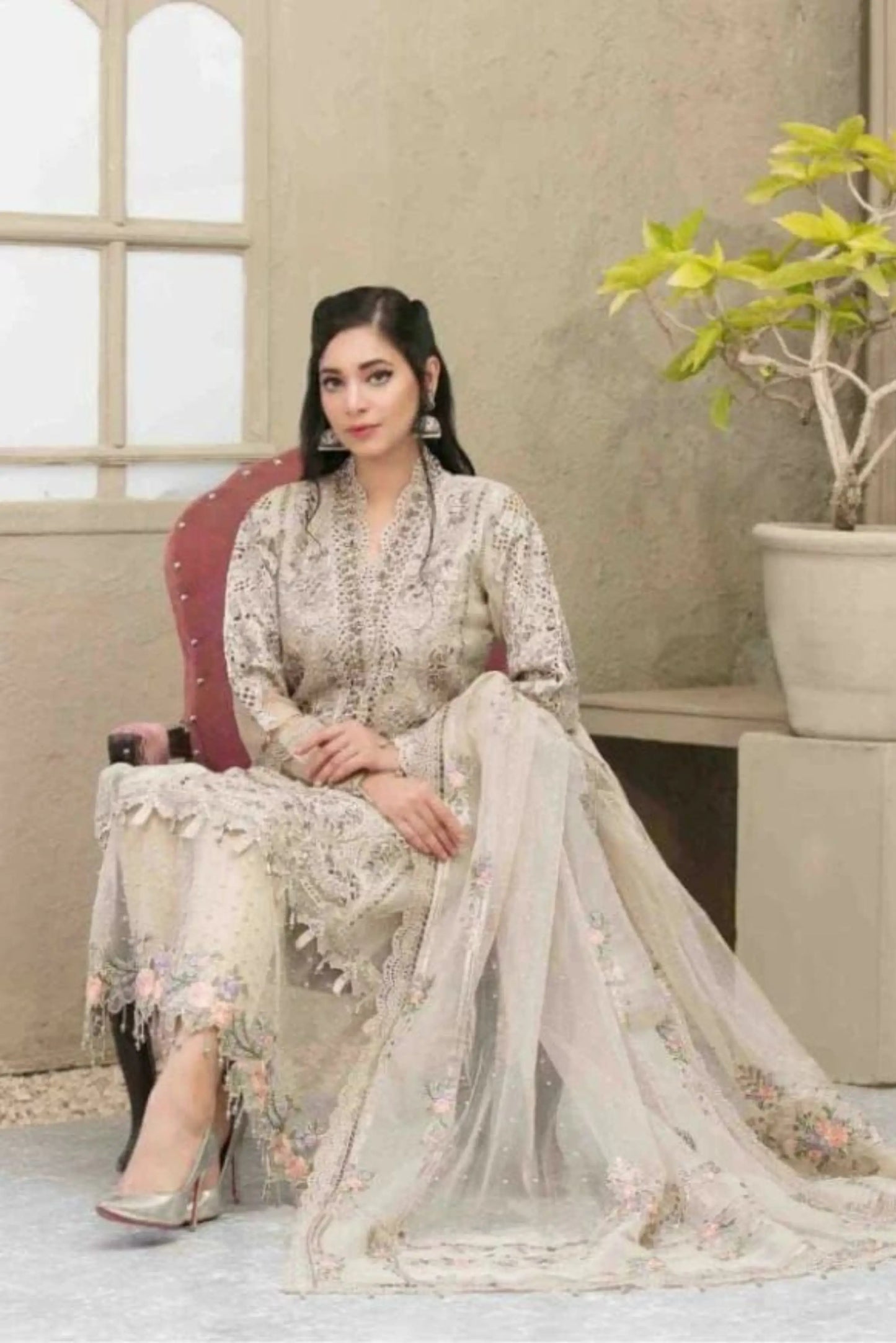 Maria B – Festive Embroidered Organza 3-Piece Unstitched Dress