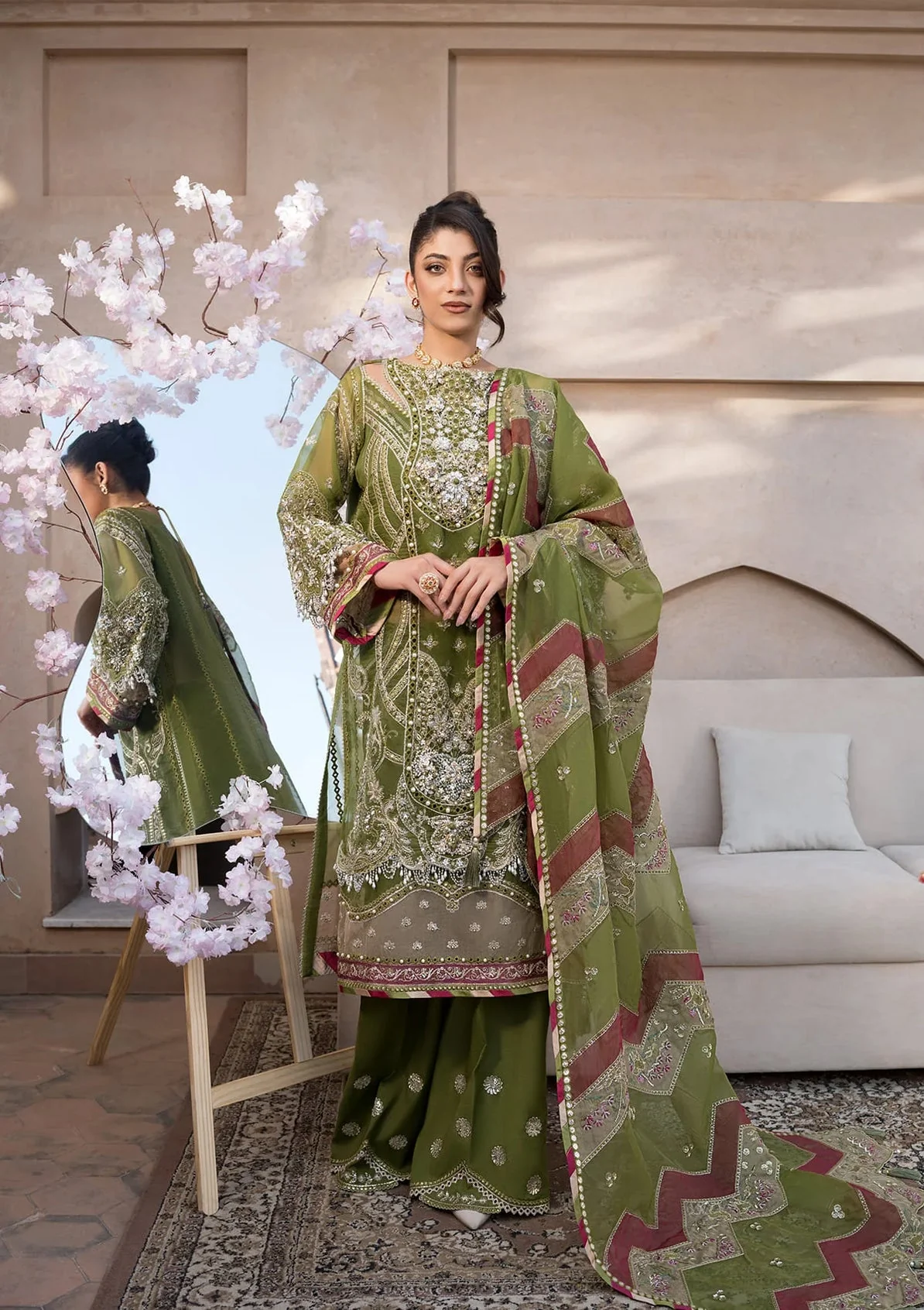 Elaf - Parwaana | Embroidered Organza 3 Piece Unstitched Suit | EFH-08