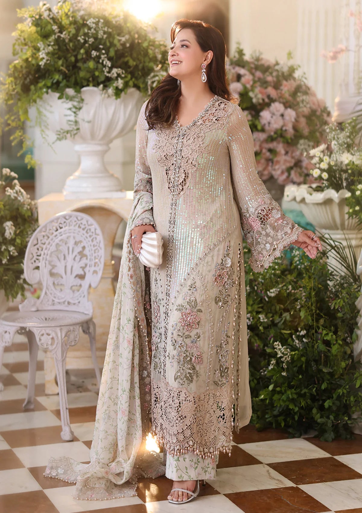 Maria B-Unstitched Embroidered Chiffon 3 Piece Suit