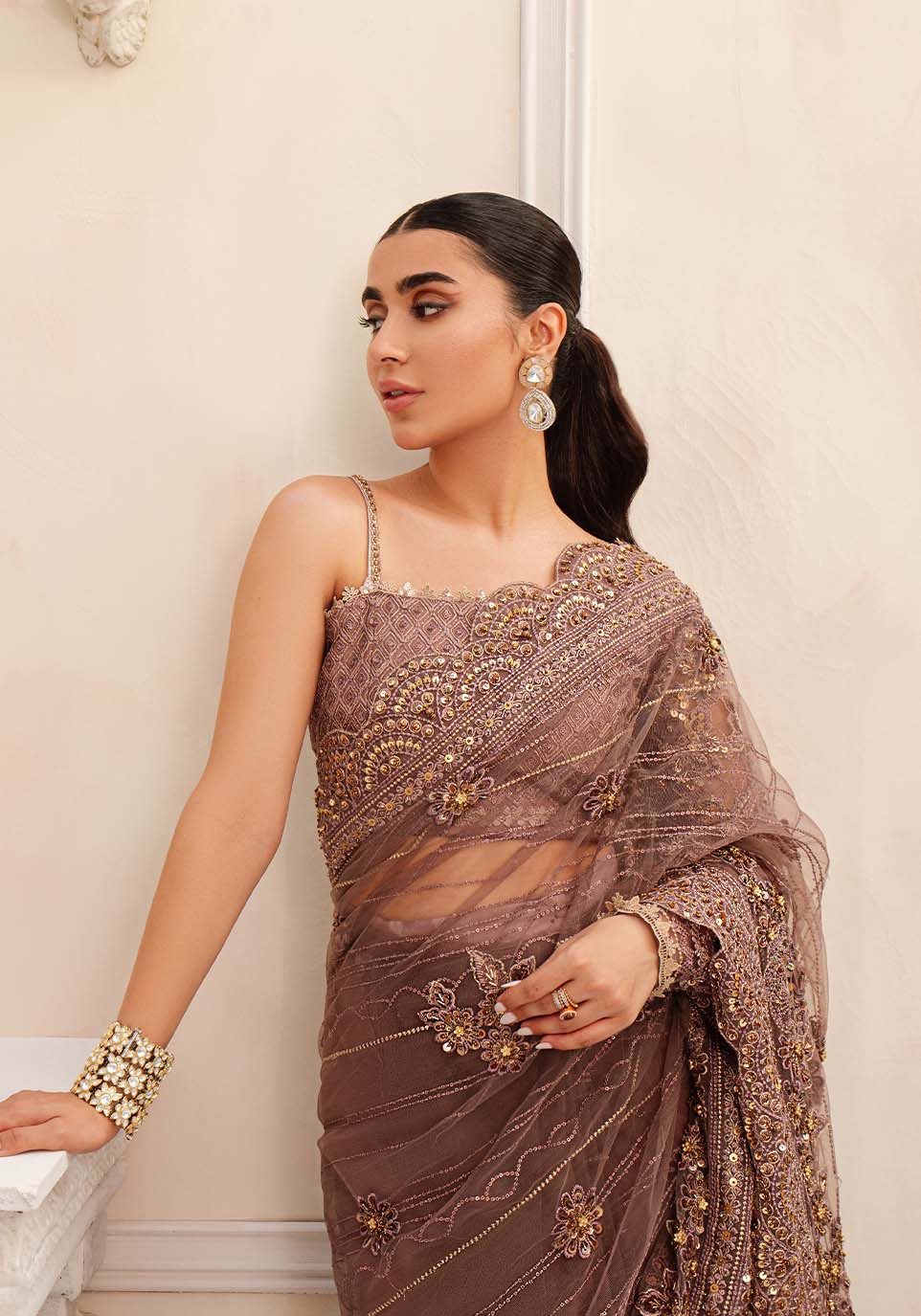 Zarqash | NORA Hand-Embellished Net Saree