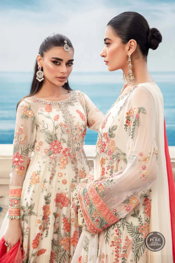 Unstitched Maria B Chiffon 3-Piece Suit | MPC-23-106 Cloud White Floral