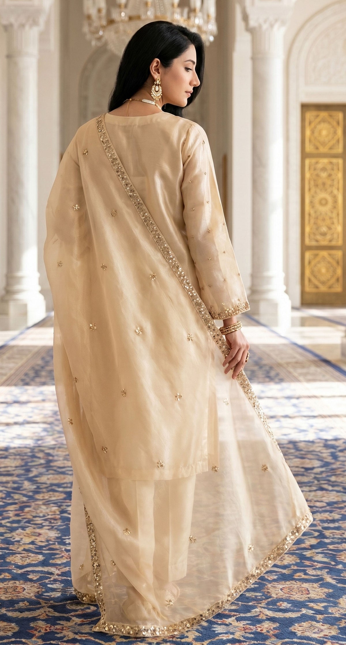3Pc Unstitched Luxury Cut Dana Embroidered Shesha Silk Suit – 1