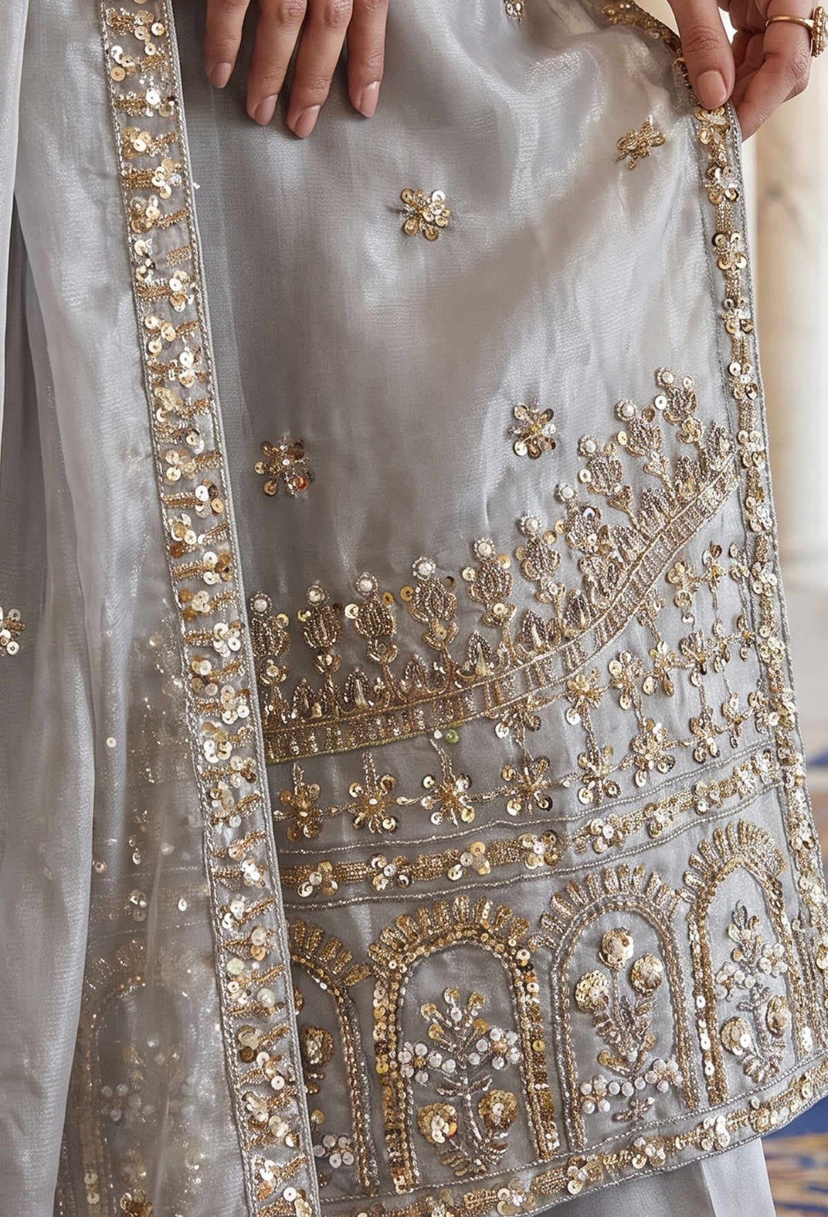 3Pc Unstitched Luxury Cut Dana Embroidered Shesha Silk Suit – 2