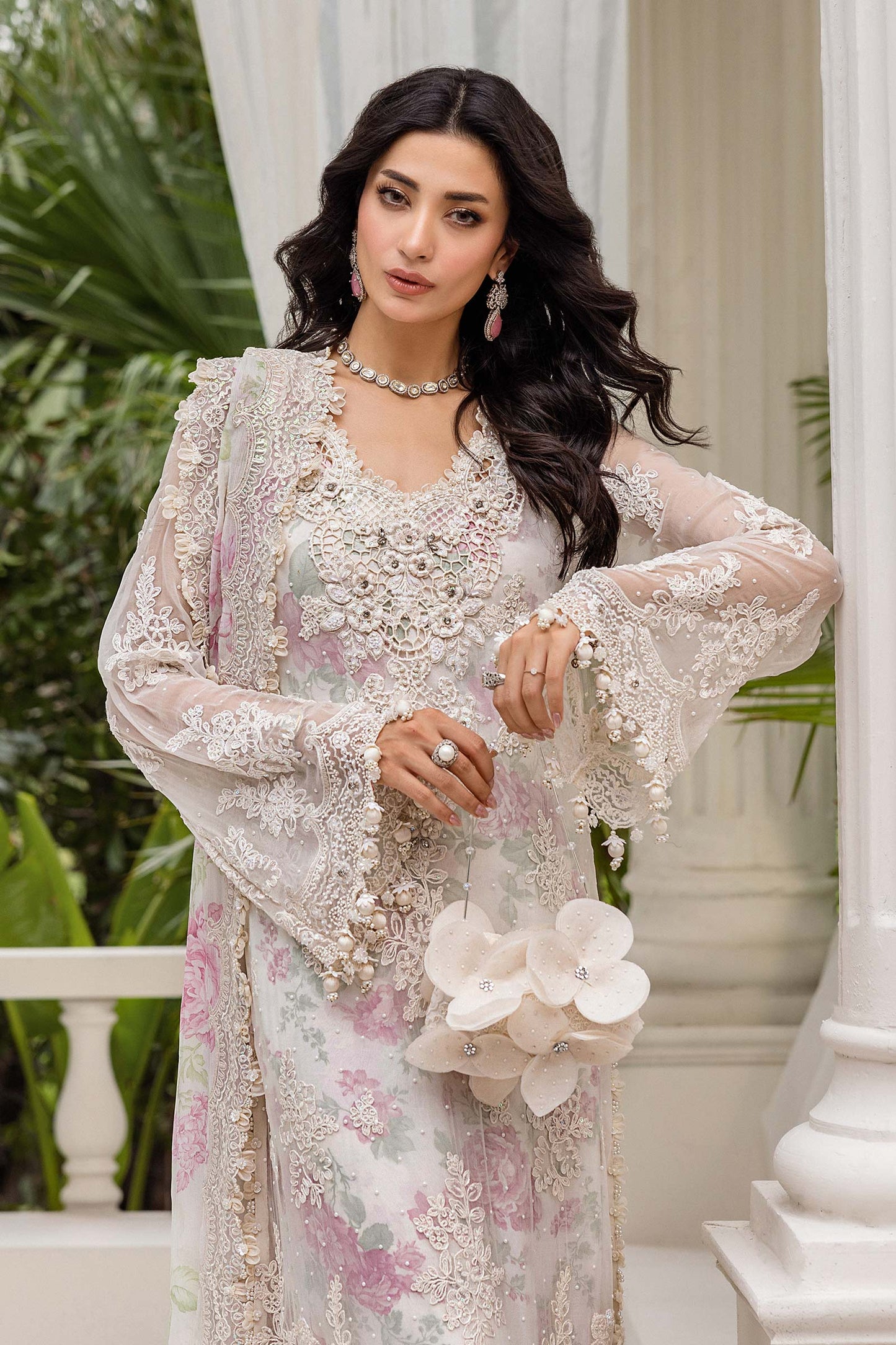 Maria B White Embroidered Chiffon Luxury 3-Piece Unstitched Suit