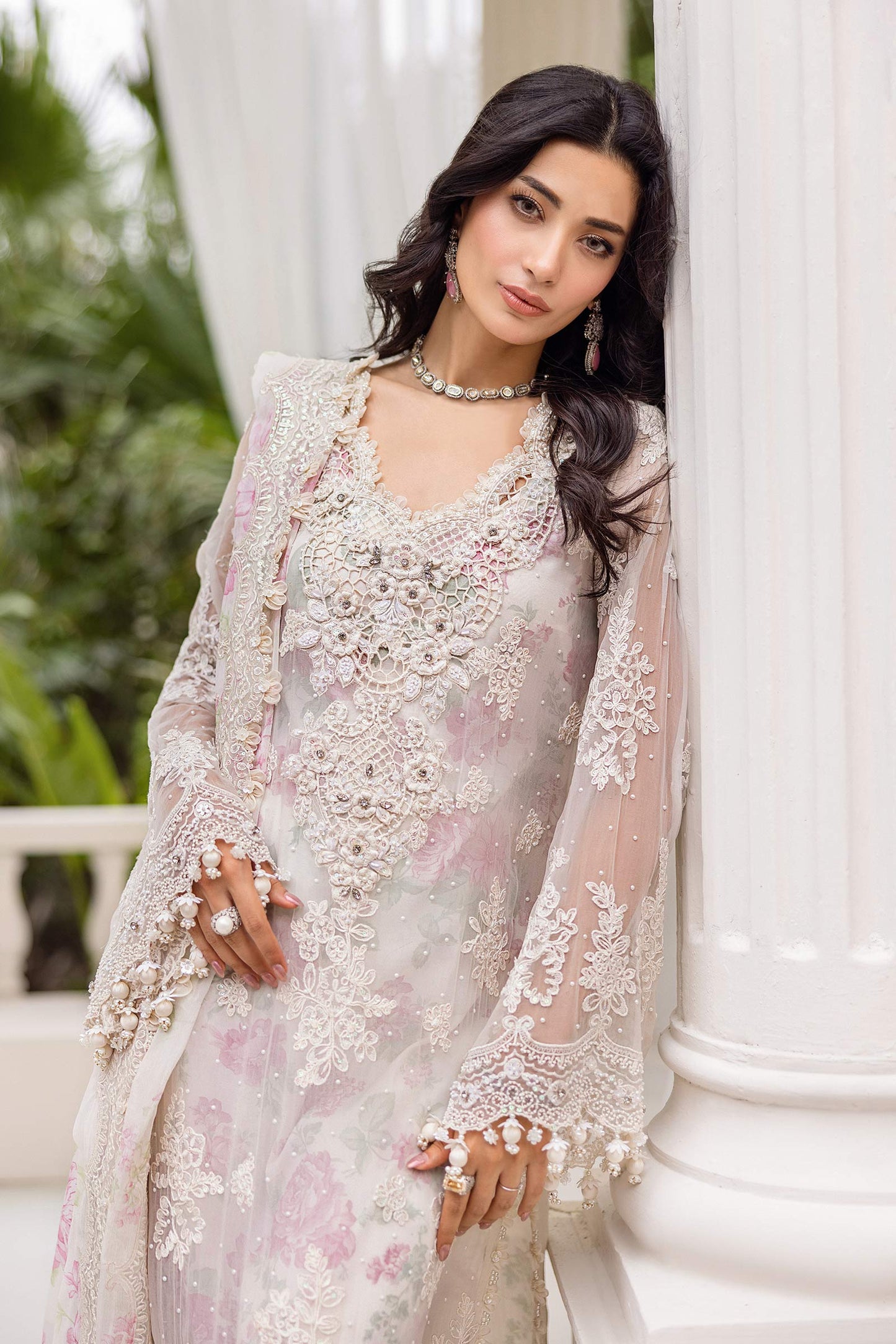 Maria B White Embroidered Chiffon Luxury 3-Piece Unstitched Suit