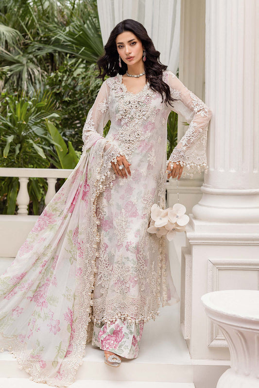 Maria B White Embroidered Chiffon Luxury 3-Piece Unstitched Suit