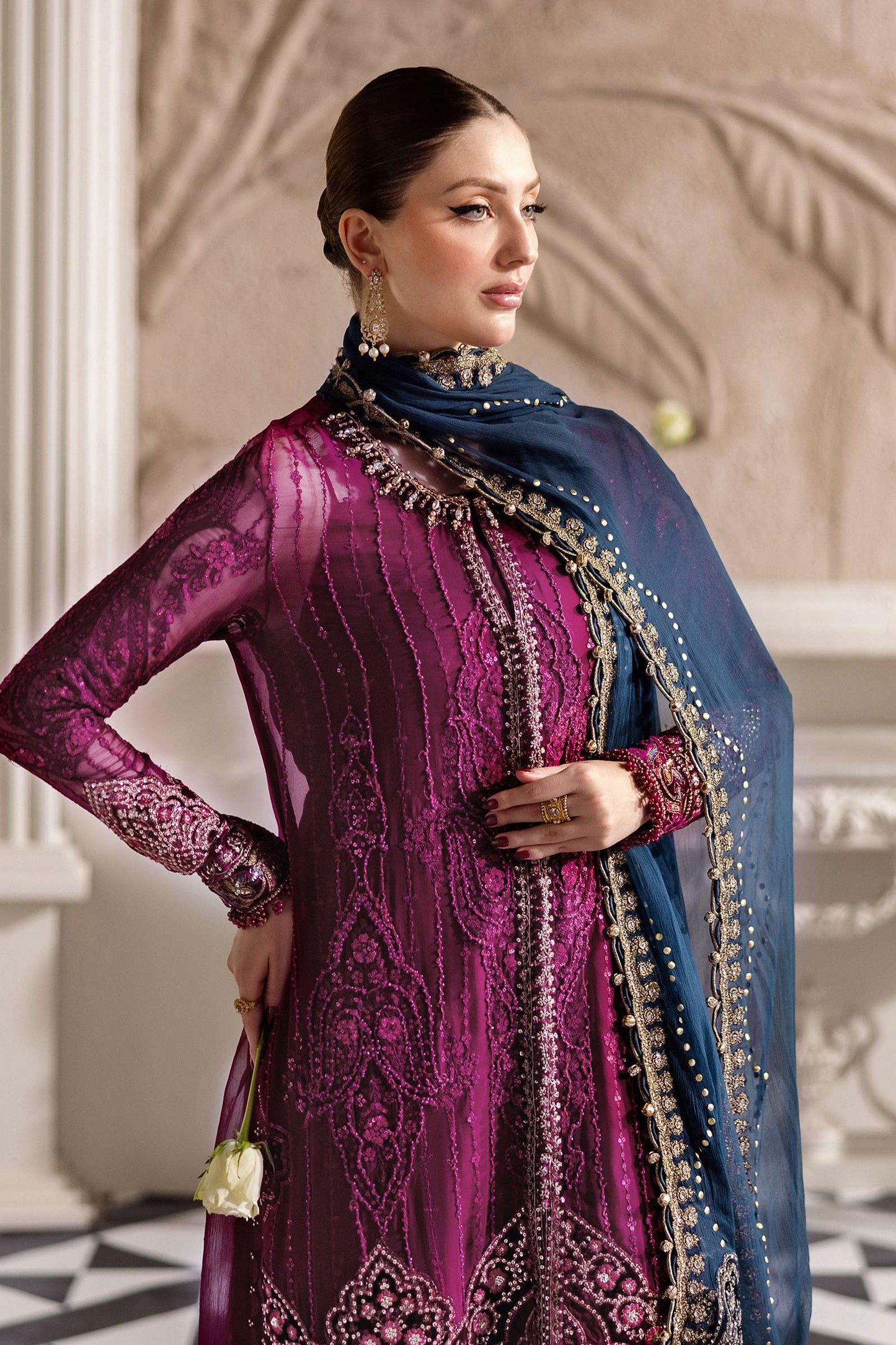 Maria B 3 Piece Unstitched Embroidered Chiffon Suit | MPC-25-102