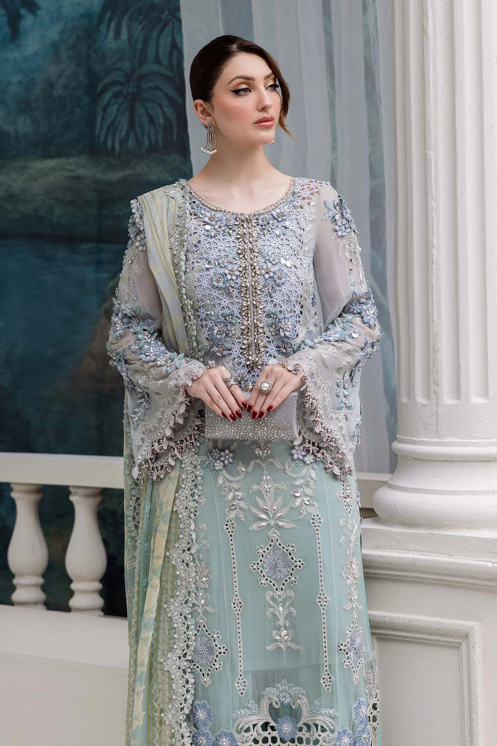 Maria B Chiffon Embroidered 3Pc Semi-Stitched Suit