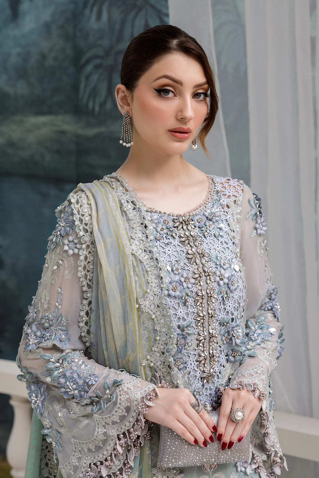 Maria B Chiffon Embroidered 3Pc Semi-Stitched Suit