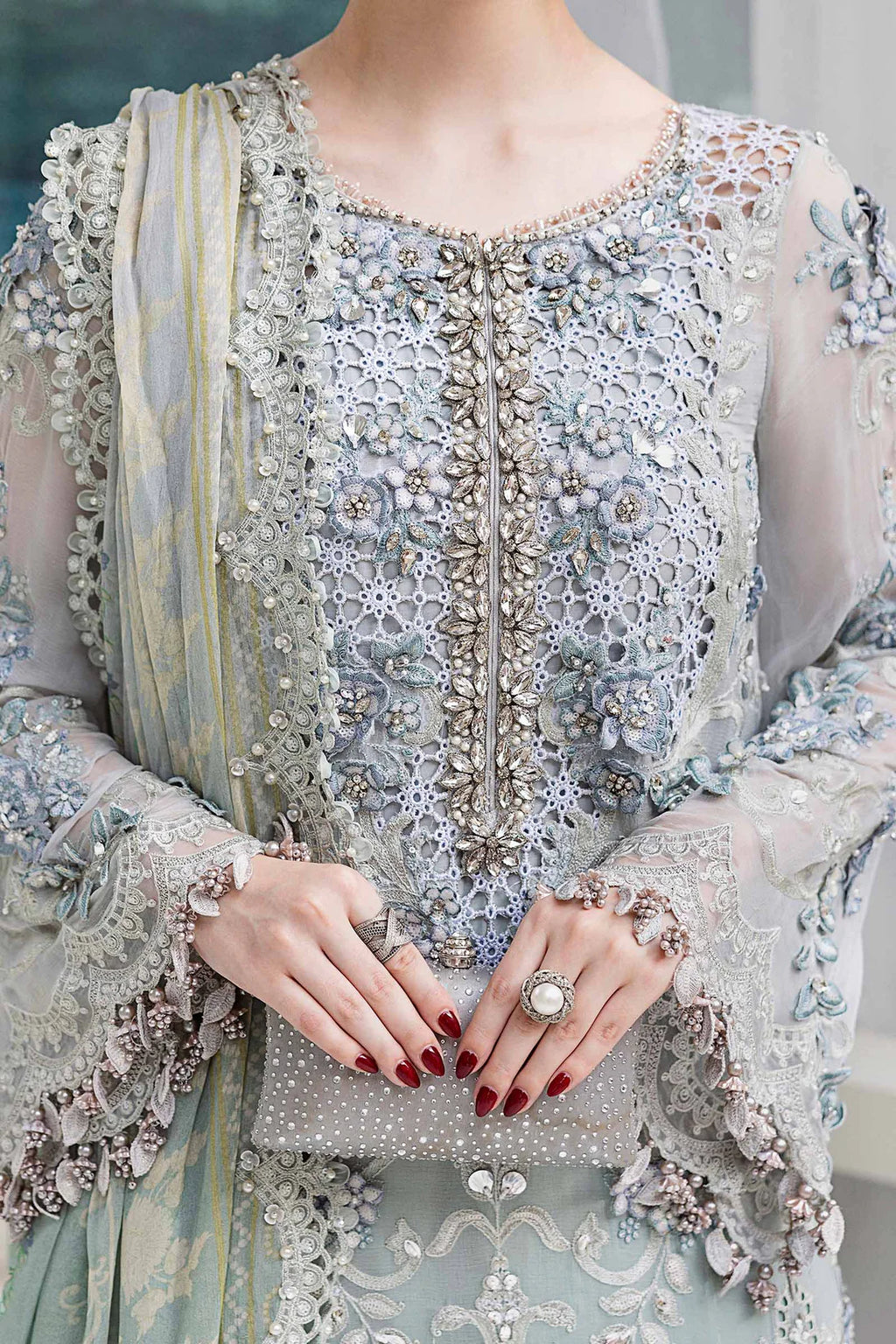 Maria B Chiffon Embroidered 3Pc Semi-Stitched Suit