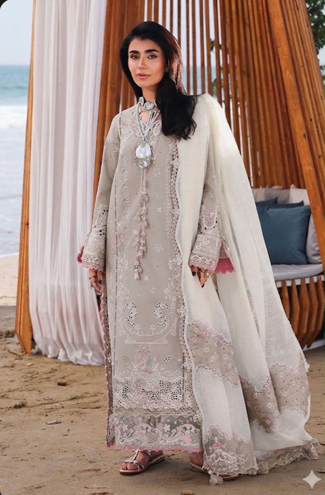 Qalamkar Lawn Luxury Embroidered 3 Piece Dress-