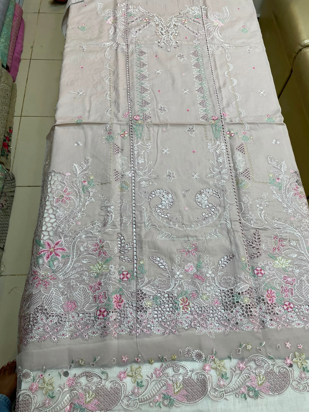 Qalamkar Lawn Luxury Embroidered 3 Piece Dress-