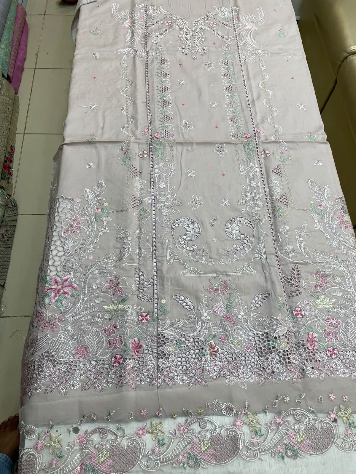 Qalamkar Lawn Luxury Embroidered 3 Piece Dress-