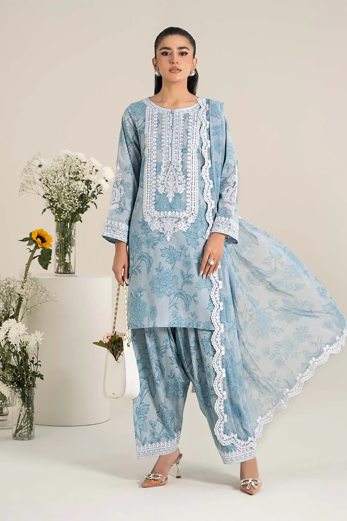 Maria B – 3 Piece Embroidered Printed Lawn Suit | DW-EF25-124