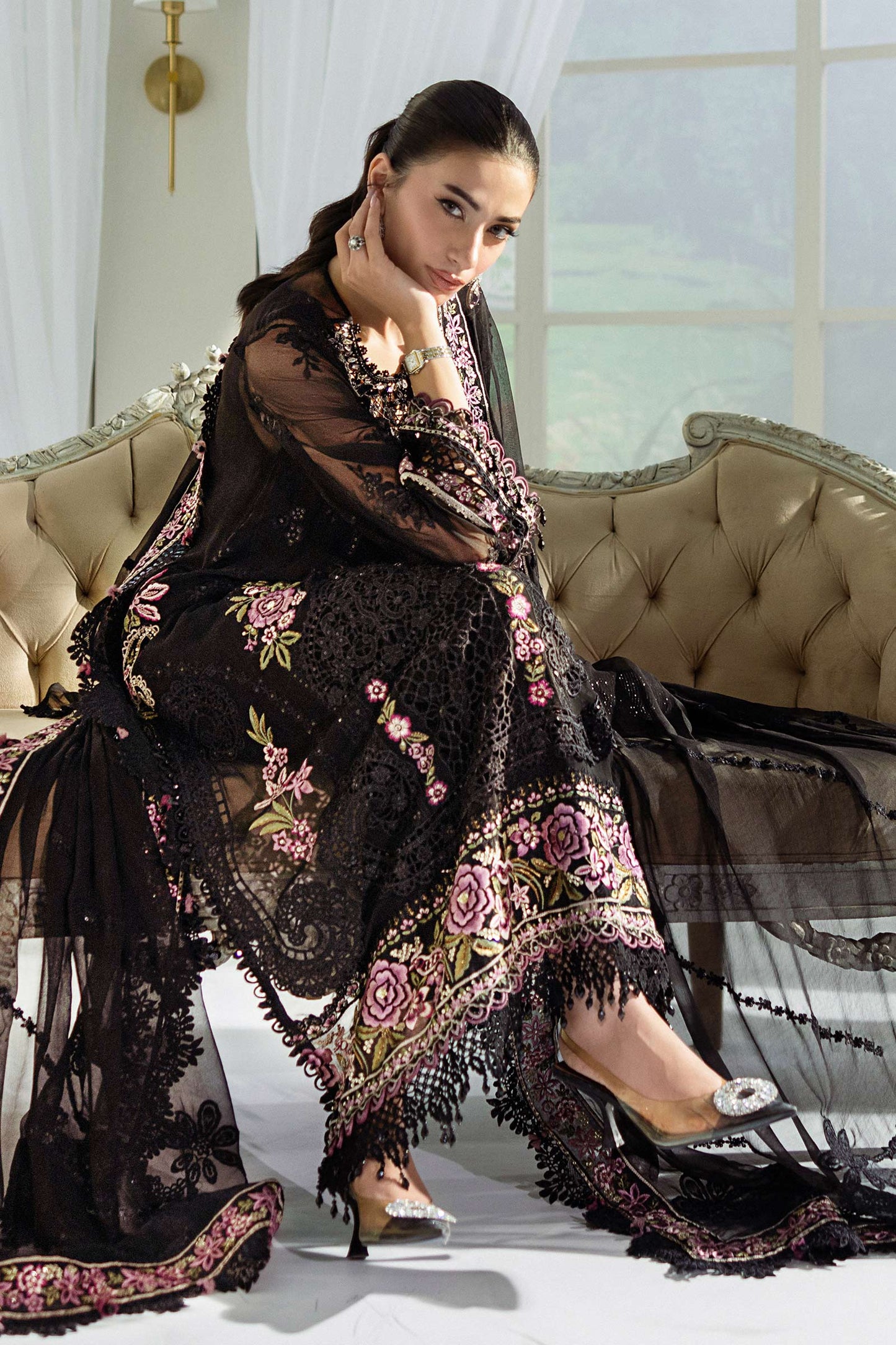 Maria B Embroidered Luxury Chiffon Unstitched 3-Piece Suit | MPC-25-104