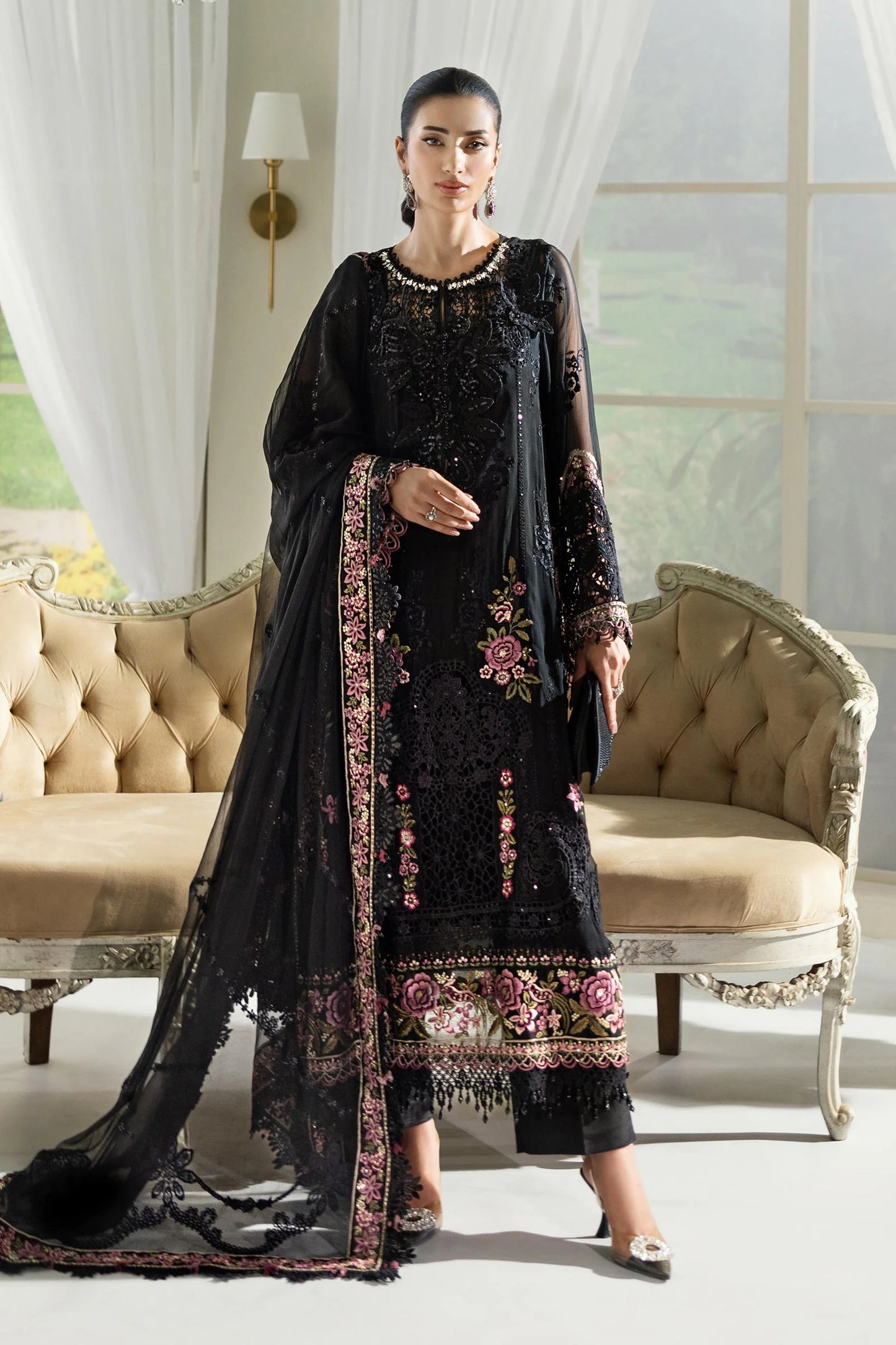 Maria B Embroidered Luxury Chiffon Unstitched 3-Piece Suit | MPC-25-104