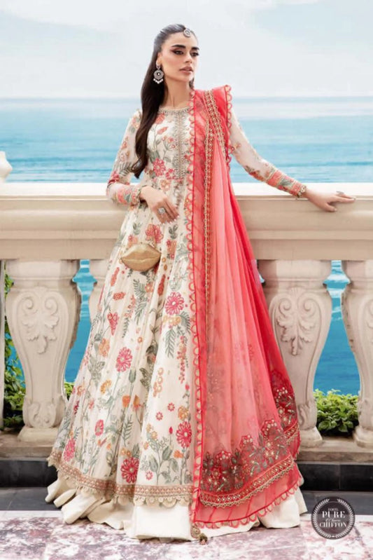 Unstitched Maria B Chiffon 3-Piece Suit | MPC-23-106 Cloud White Floral