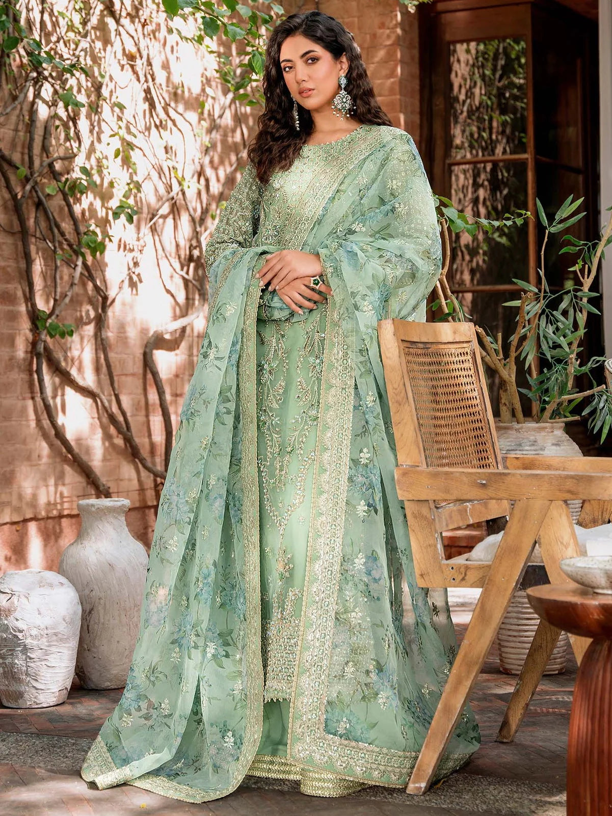 Akbar Aslam Unstitched 3 PC Embroidered Organza