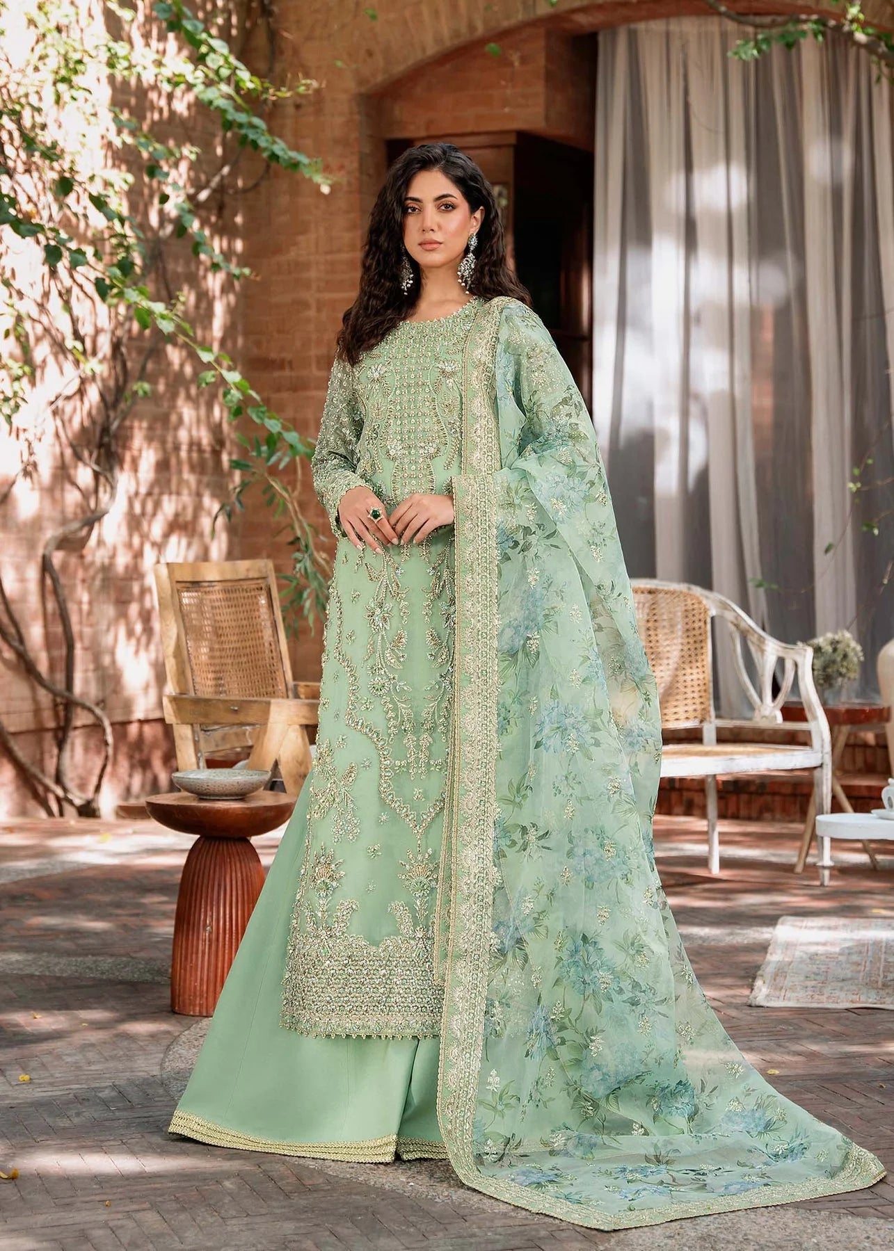 Akbar Aslam Unstitched 3 PC Embroidered Organza