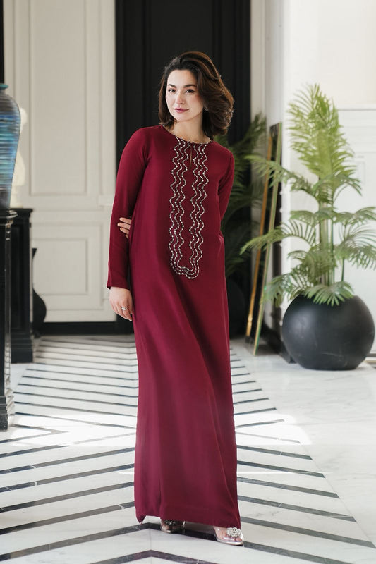 Lulusar – Luxury Silk Embroidered Unstitched 3-Piece Suit - Maroon
