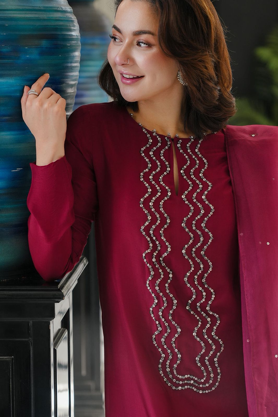 Lulusar – Luxury Silk Embroidered Unstitched 3-Piece Suit - Maroon