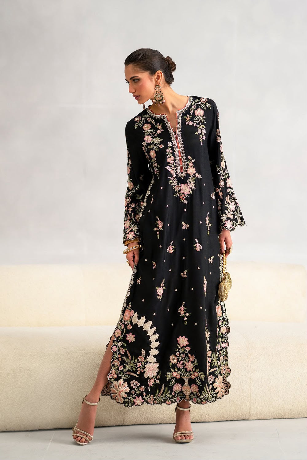 Luxury Embroidered Raw Silk Kaftan – 2Pc Suit