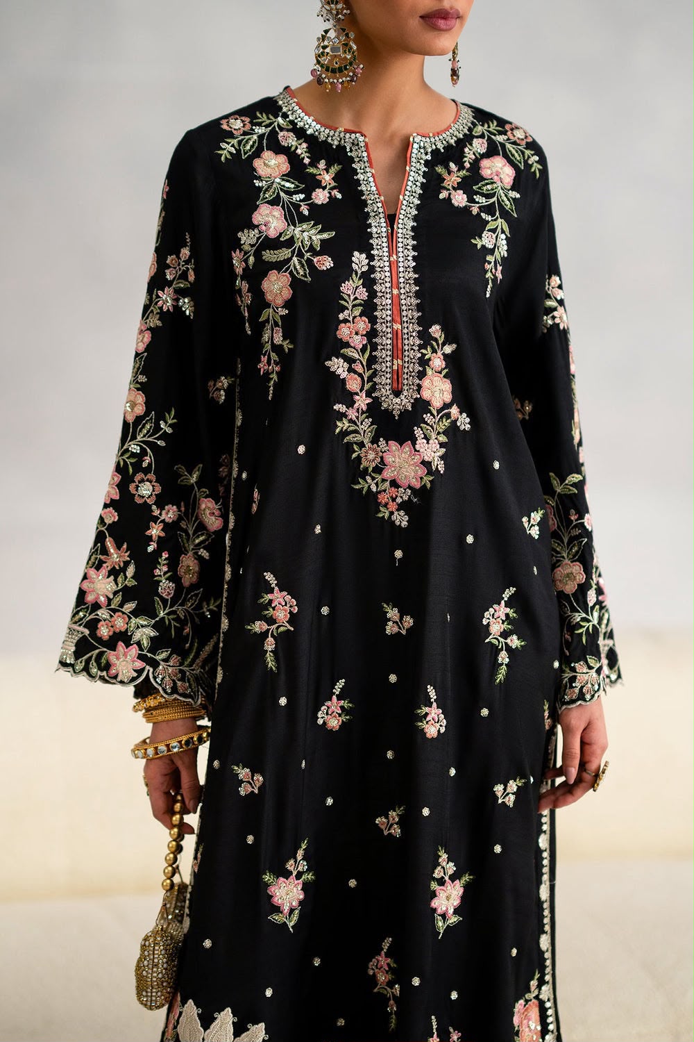 Luxury Embroidered Raw Silk Kaftan – 2Pc Suit