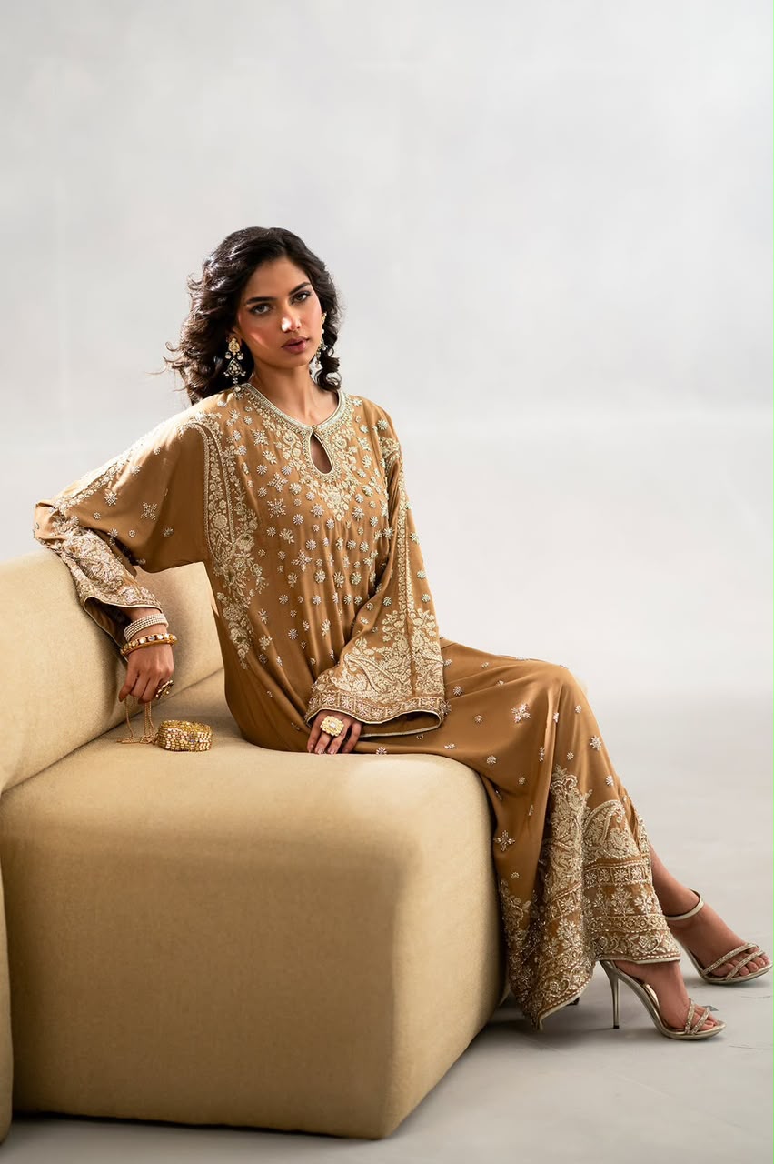 Luxury Embroidered Lava Silk Kaftan – 2Pc Suit