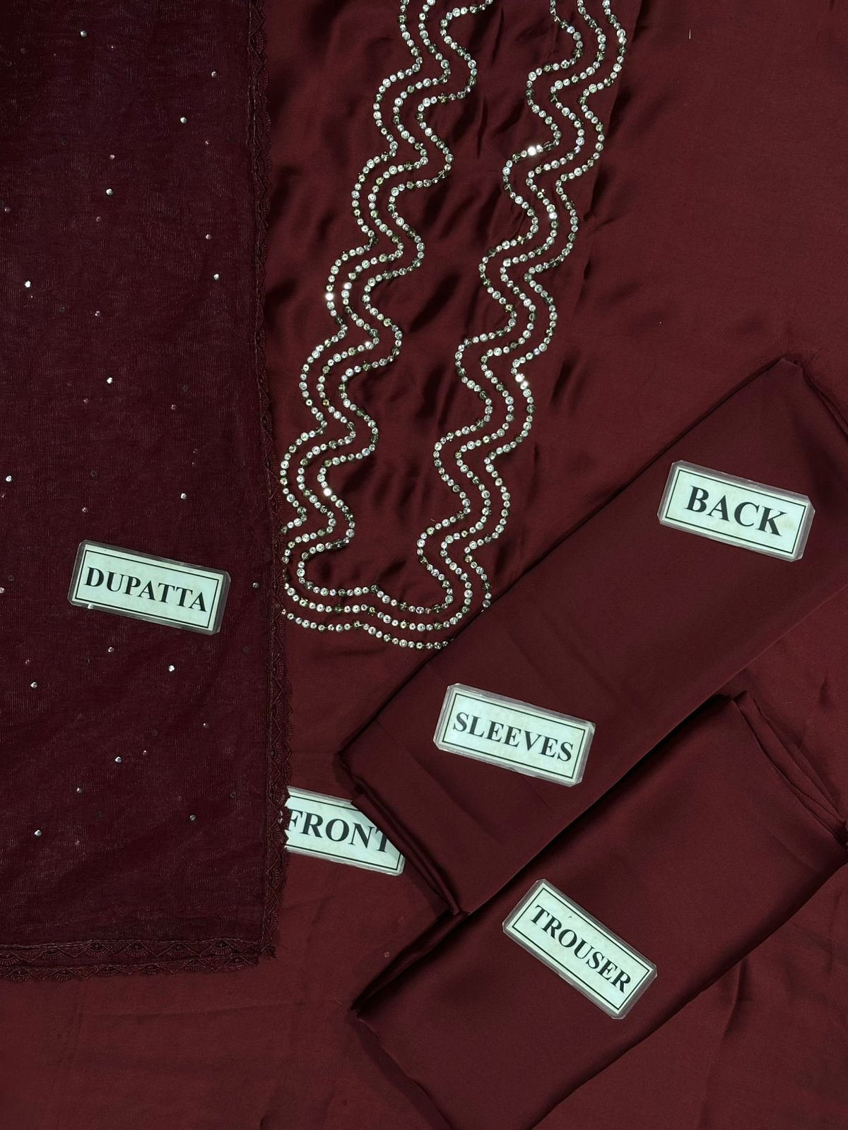 Lulusar – Luxury Silk Embroidered Unstitched 3-Piece Suit - Maroon